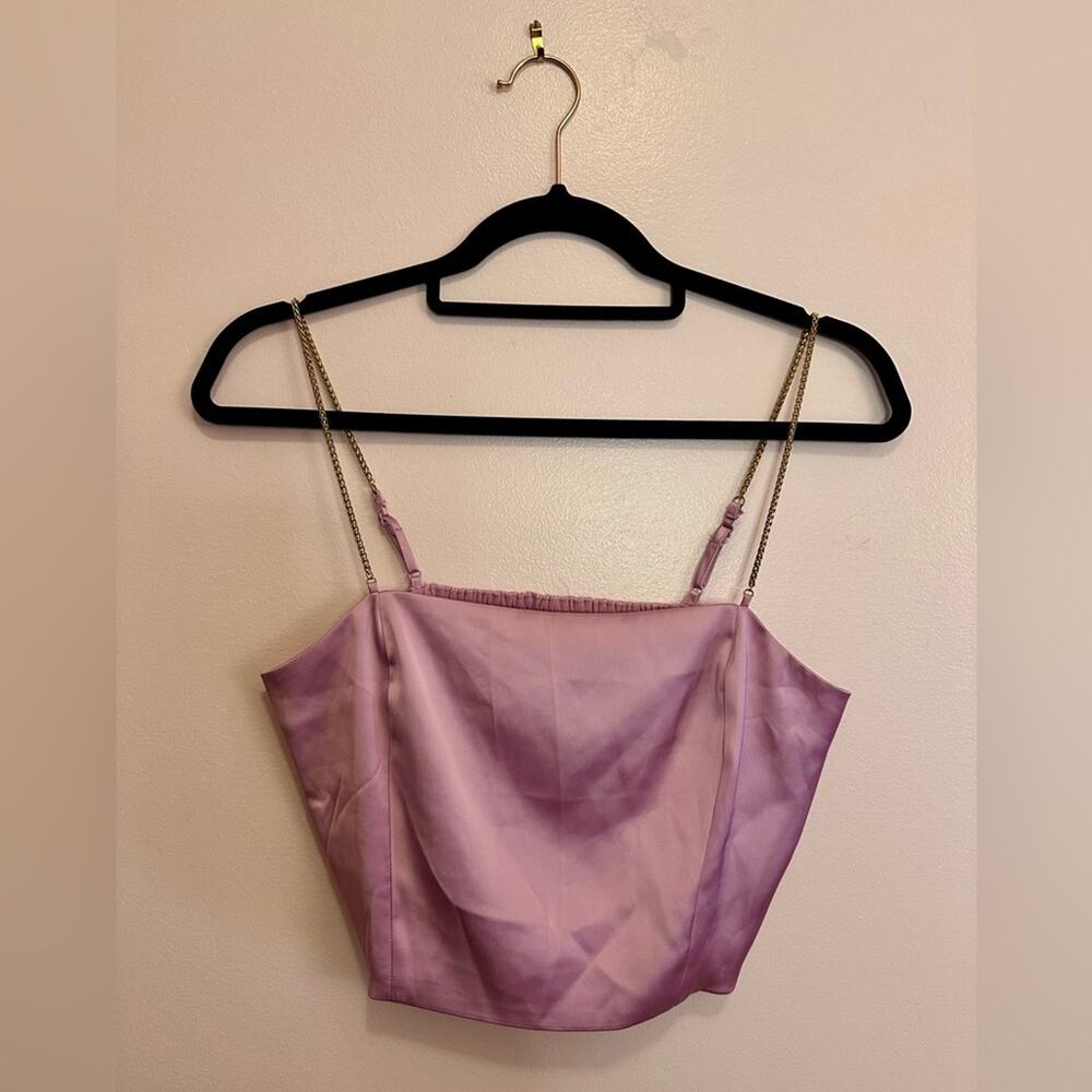 House of Harlow 1960 Purple Satin Crop Top Gold Chain Spaghetti Strap Tank Small
